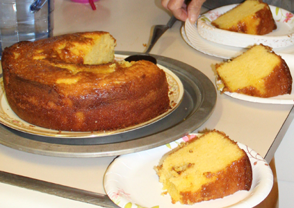 Plating slices of cake to share with family and friends