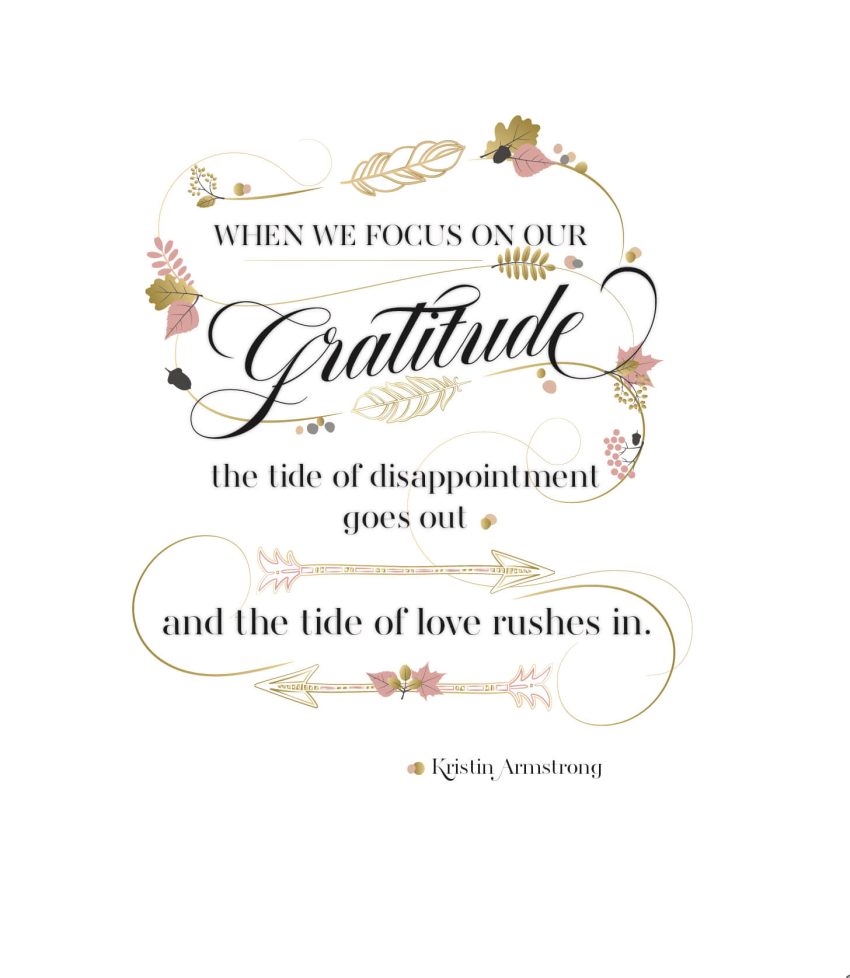 When we focus on our gratitude, the tide of disappointment goes out and the tide of love rushes in, quote by Krsitin Armstrong