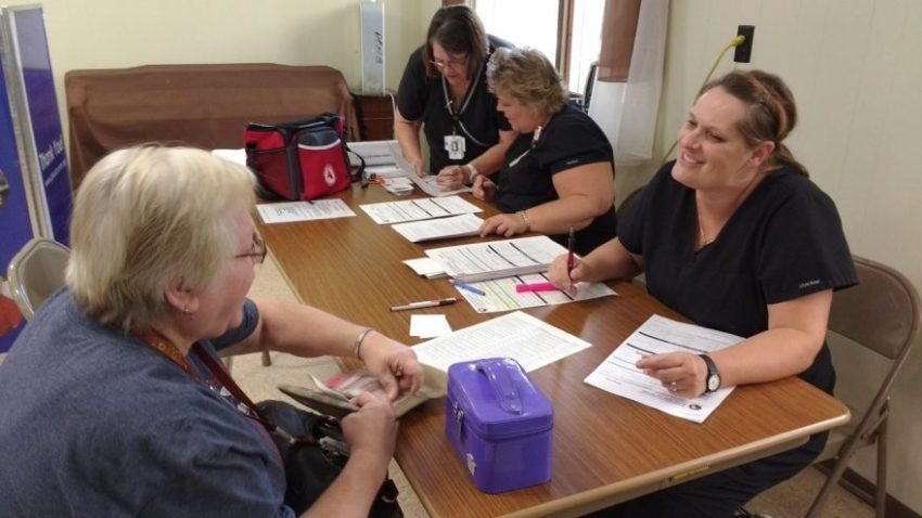 Chapter 1685 members hosting a blood drive in Beetown, Wisconsin.