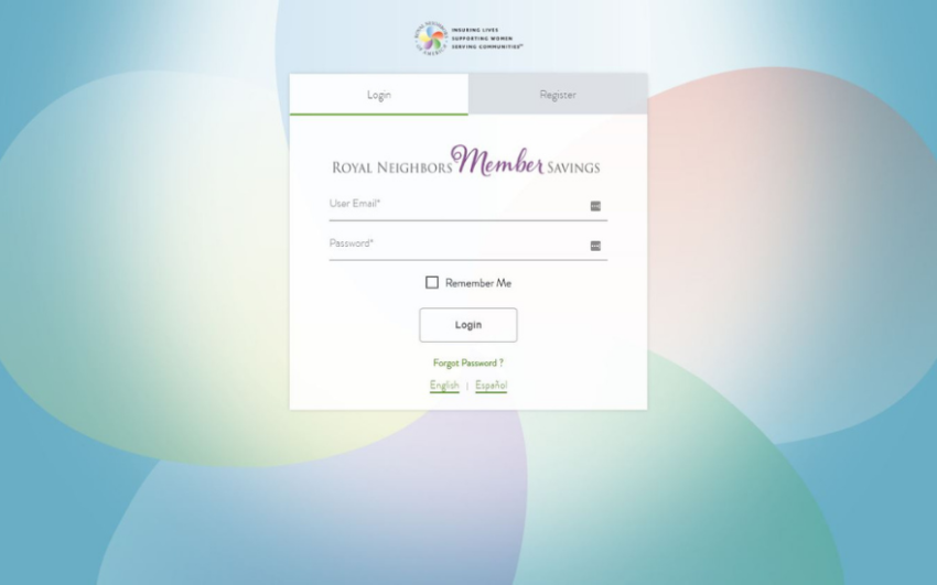 Screenshot of the Royal Neighbors Member Savings login page