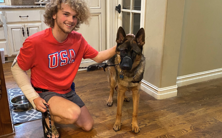 Service dog Sarge with his trainer