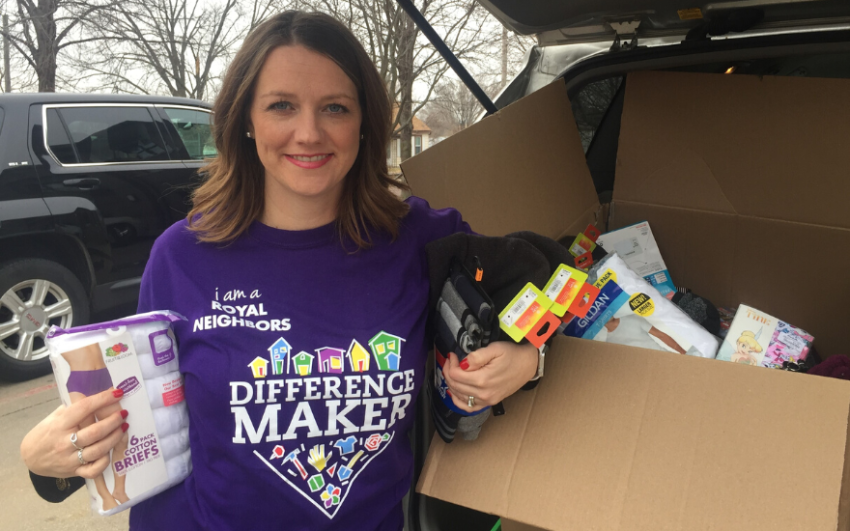 Royal Neighbors employee Amy Jones donating supplies