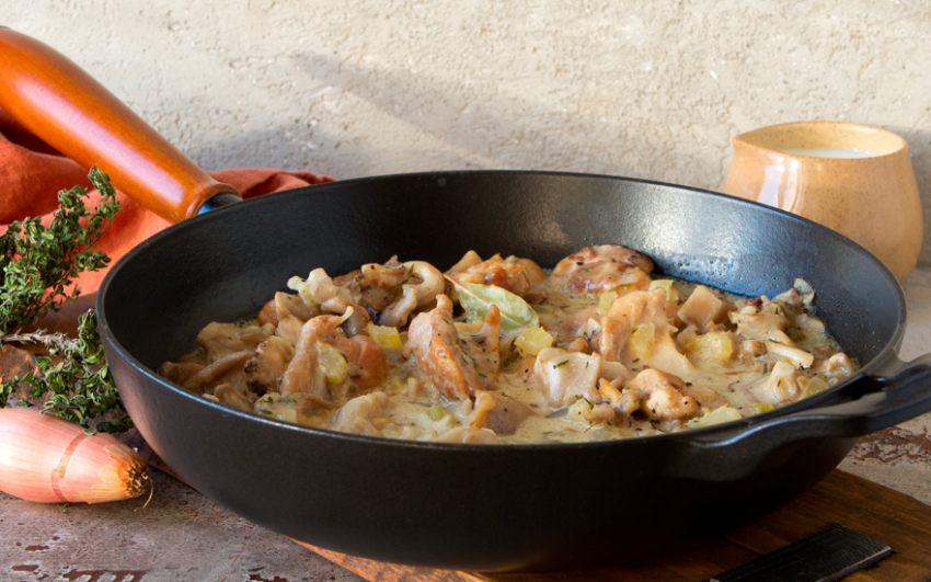 Chicken Fricassee in cast iron skillet