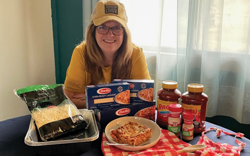 Employee and member Ann Lembke with her homemade lasagna