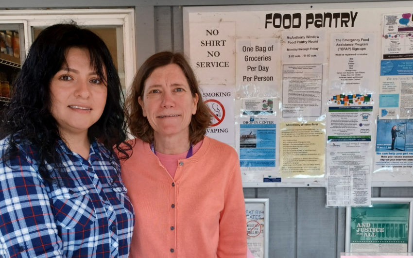 Gloria Mancilla standing outside of food pantry