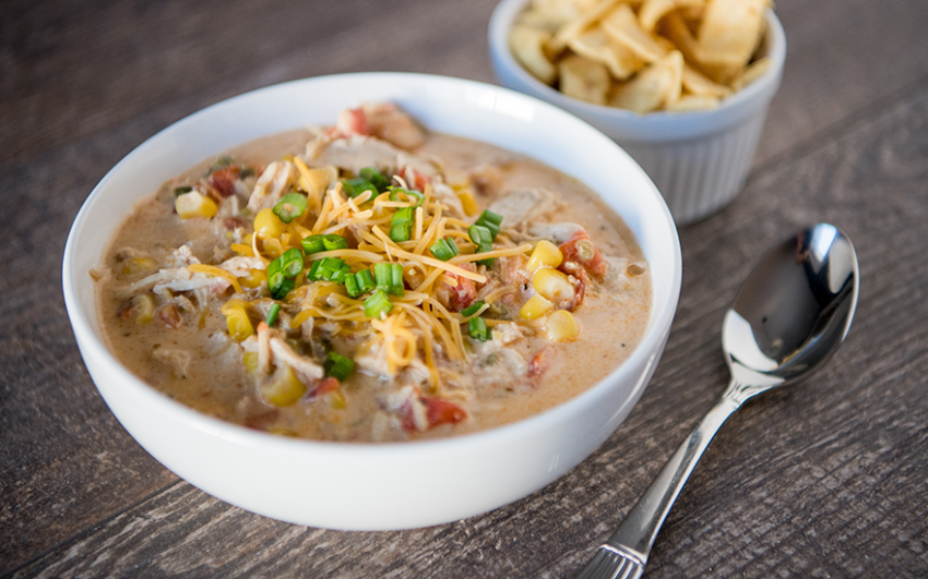 a warm bowl of white chicken chili